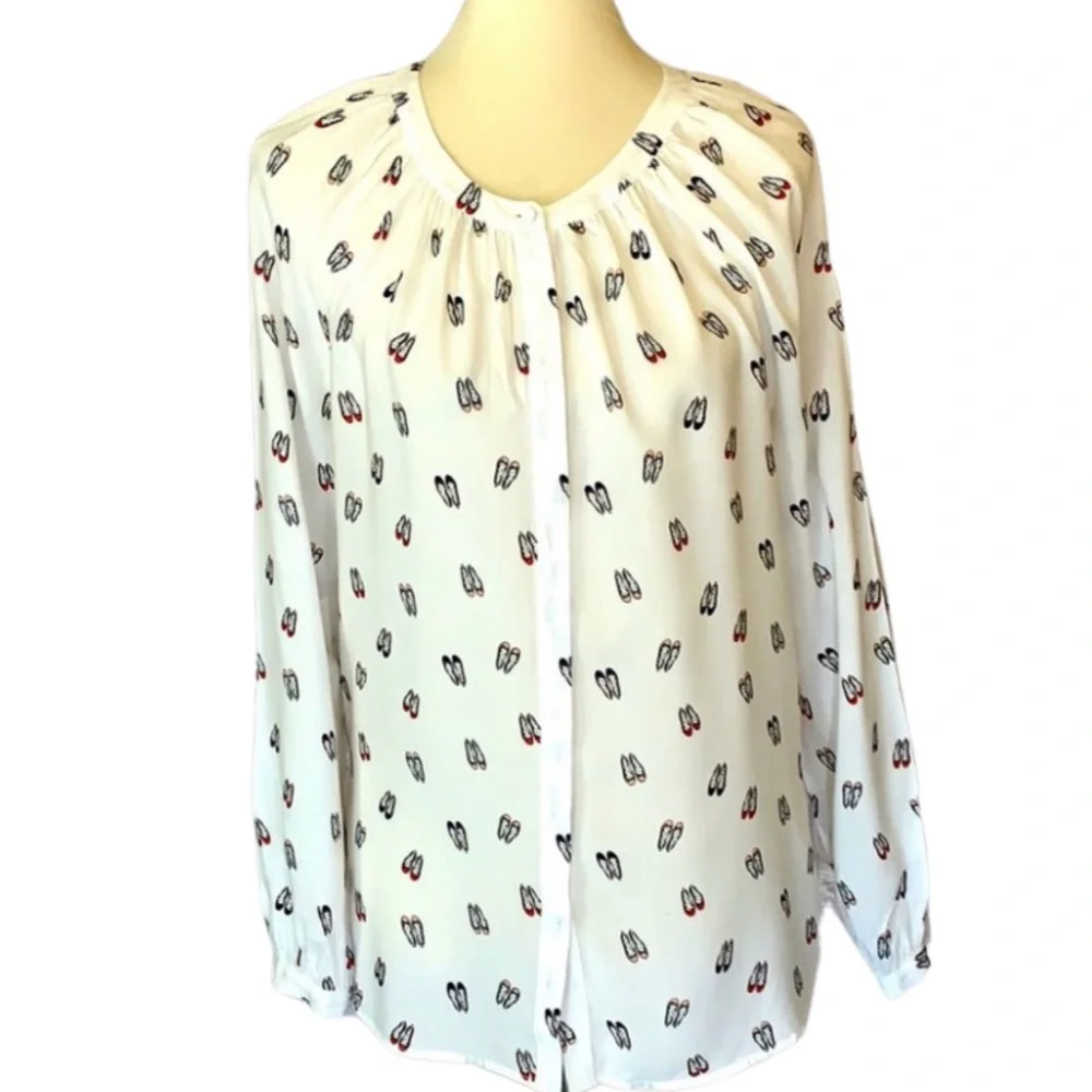Boden White Button Down Shirt with Shoe Print - Picture 1 of 7